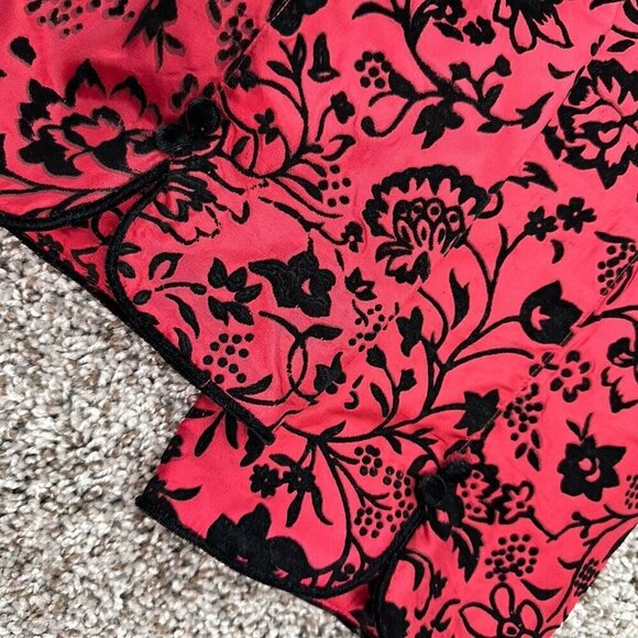 Silkland Pants Womens 10 Red Silk Black Velvet Floral‎ Vtg 90s Ankle Asian Goth - Picture 9 of 14